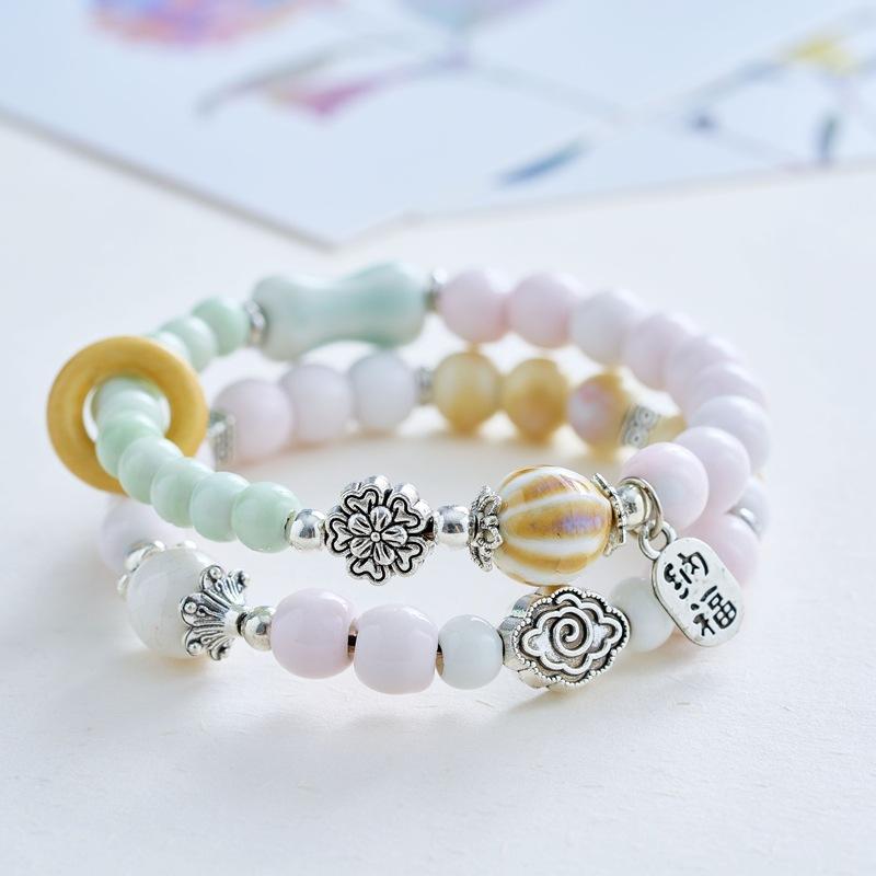 Jingdezhen Ceramic Beaded Bracelet, Ethnic Versatile Design Handmade Couple Wrist Jewelry