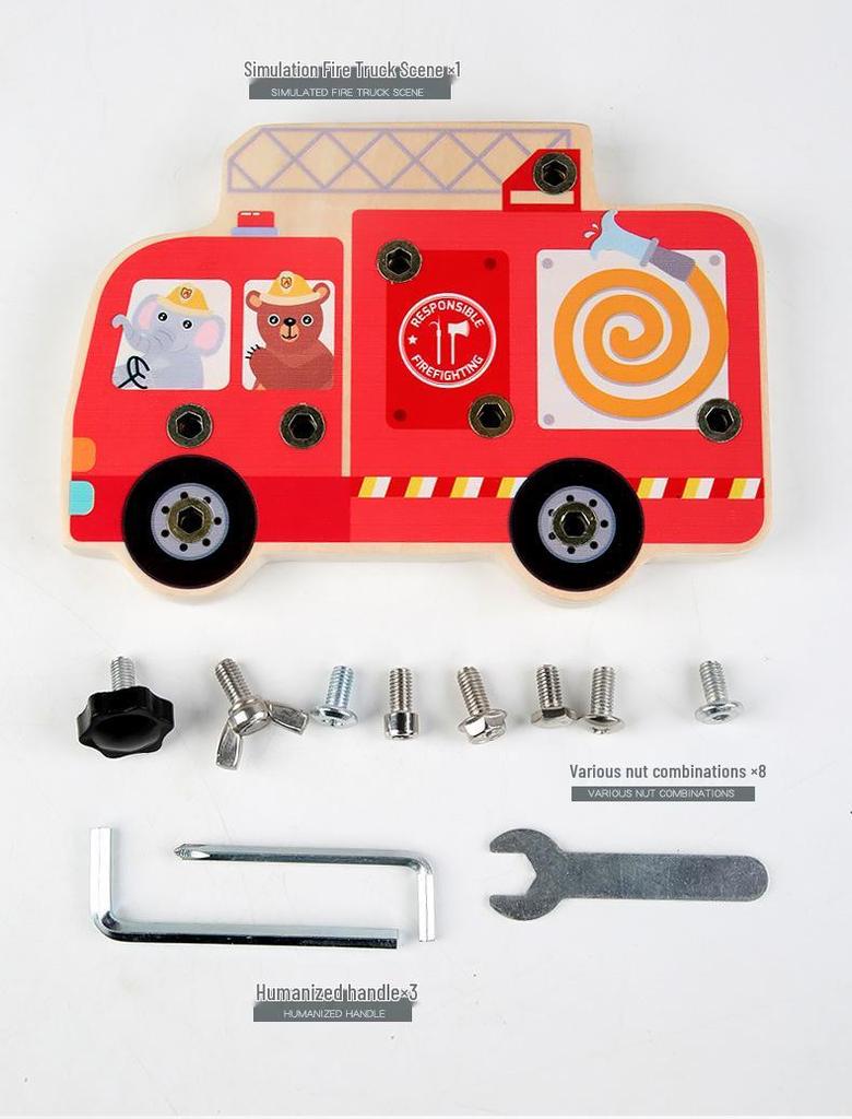 Wooden Montessori Fire Truck Toy for Children's Hand-Eye Coordination and Concentration Skills Development