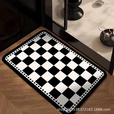 High-Quality Quick-Drying Black & White Bathroom Floor Mat - Water-Absorbent, Soft, Dirt-Resistant, In Stock.