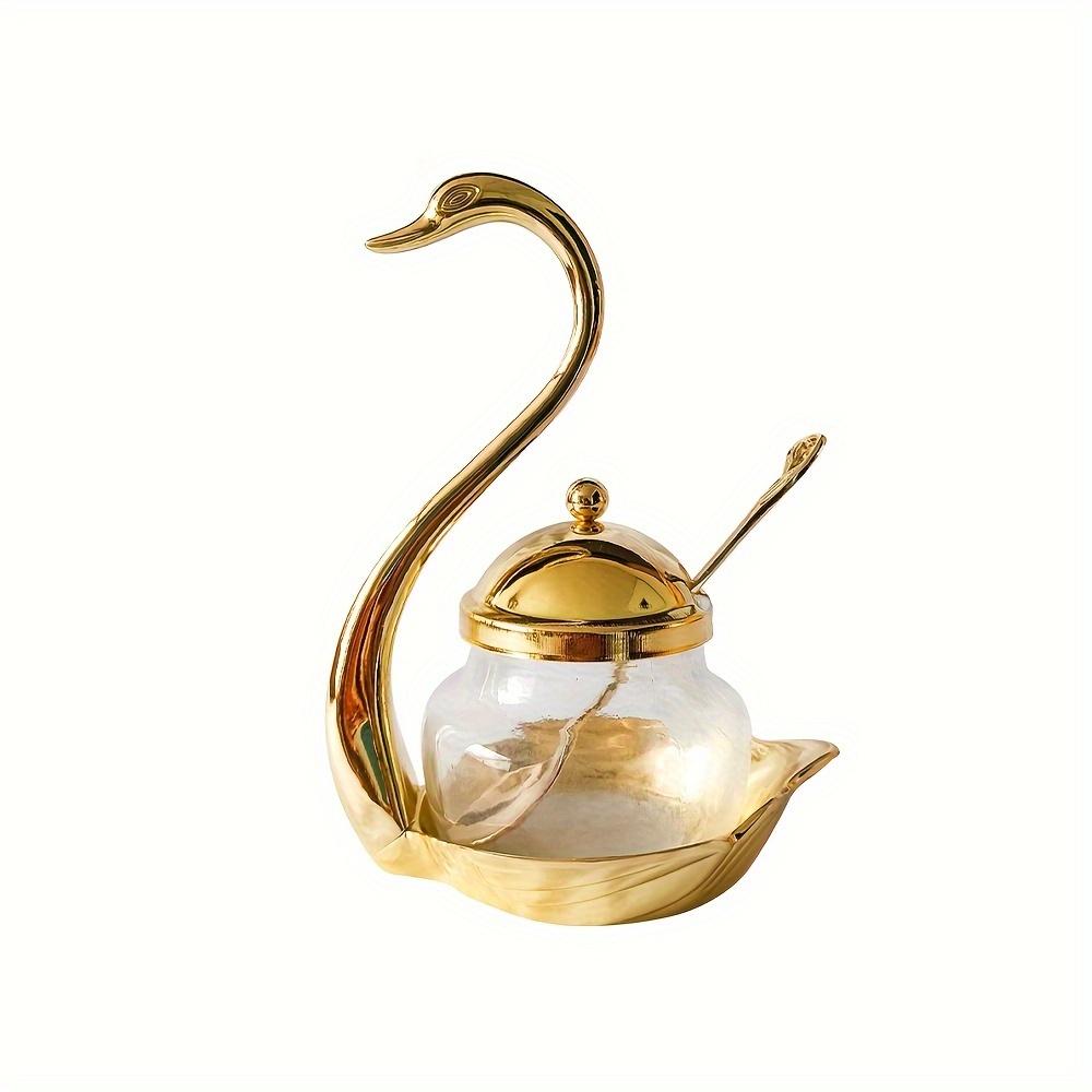 

European Style Alloy Swan Sugar Bowl Spice Jar with Glass New Home Hotel Zinc Alloy Condiment Box золотой