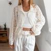 French Retro Perspective Lace Splicing Jacket European and American Foreign Trade Lapel Hollow Sunscreen Cardigan Lantern Long Sleeve Outer