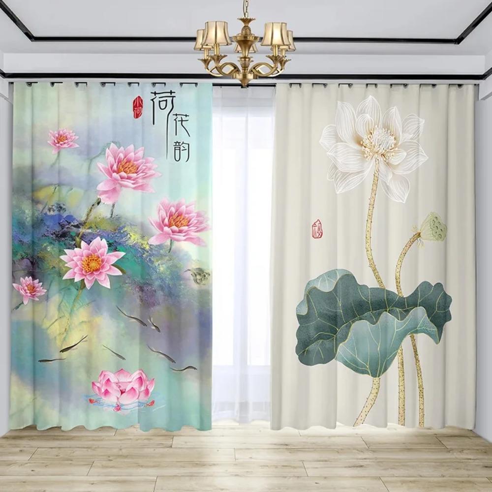 Chinesischer Vorhang Paravent Neuer Chinesischer Wohnraum High-End Atmosphäre Tusche Lotusblume Retro Zen Hohe Verdunkelung Neues Modisches Muster