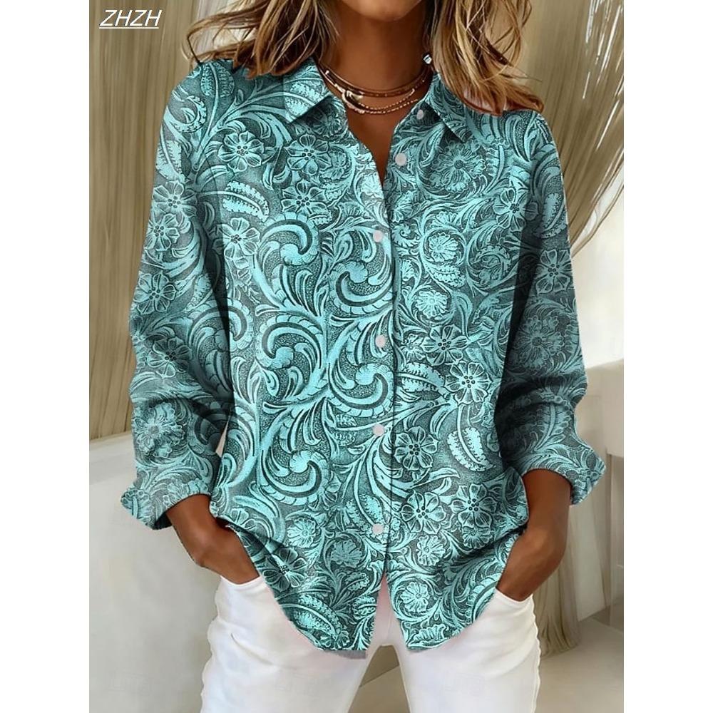 Women's Shirt Blouse Floral Graphic Elegant Vintage Tropical Long Sleeve Shirt Collar Regular Tops Work Print Spring Fall Winter