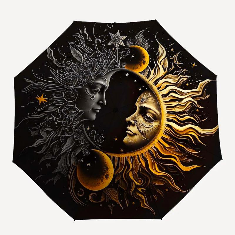 1pc Sun and Moon Faces Umbrella with Plastic Handle,Vibrant Cartoon Pattern,Multi-functional UmbrellaPT153