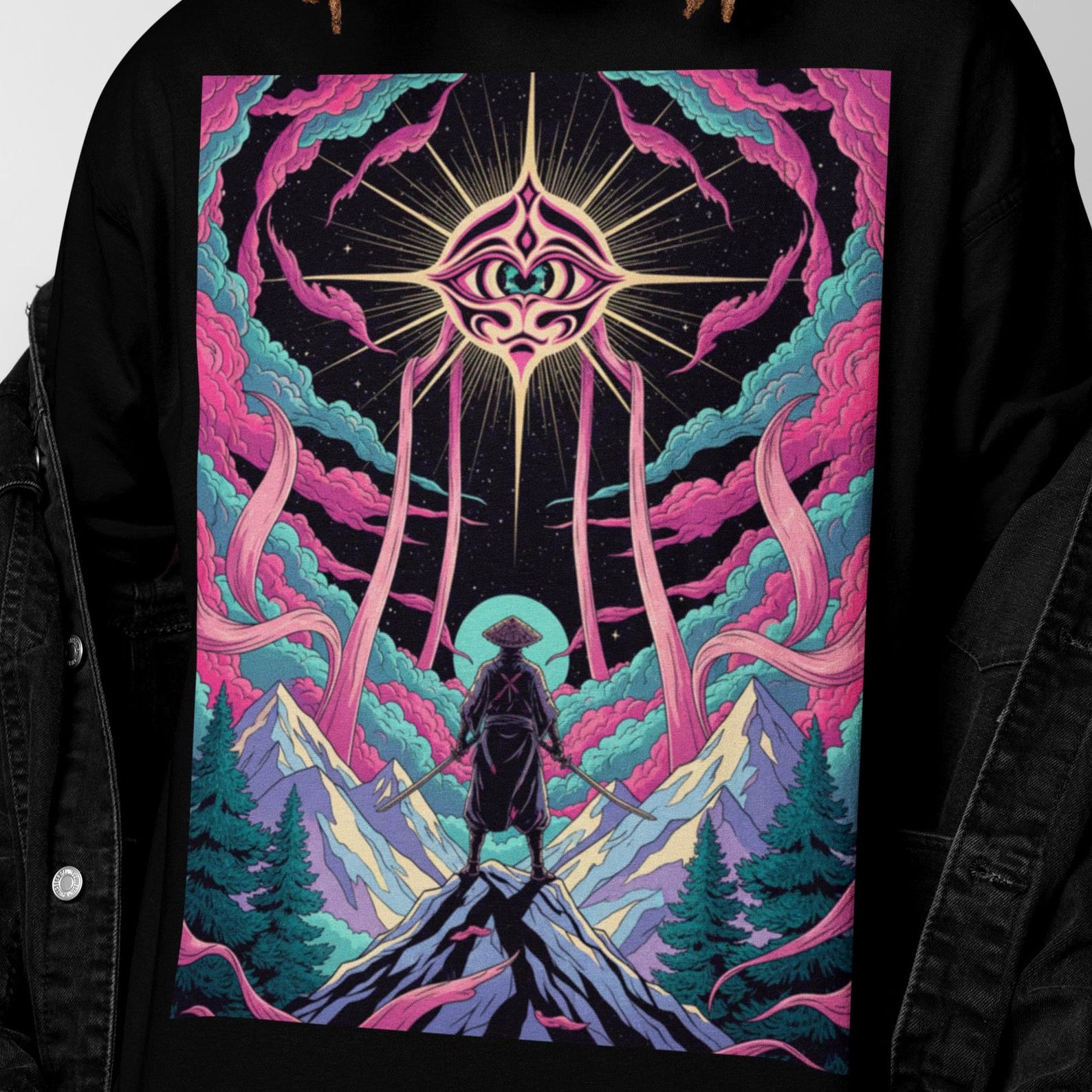 Samurai Surreal T-Shirt | Trippy Cosmic Samurai Graphic Shirt | Psychedelic Eye Warrior Tee | Gift for Art Lovers 3XL