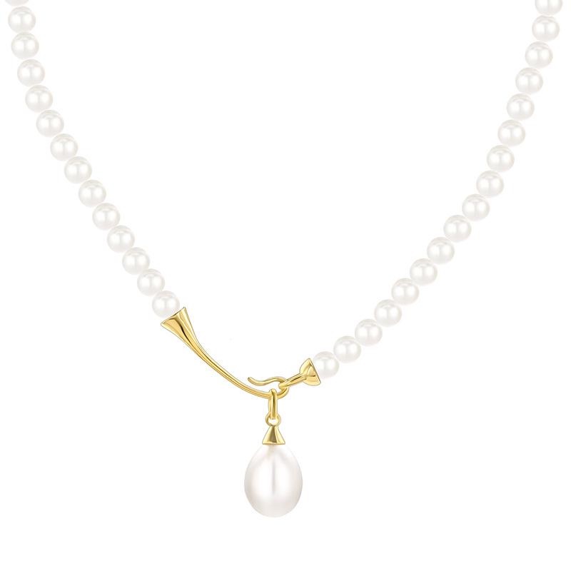 

Sterling Silver Baroque Pearl Necklace: Elegant High-End Clavicle Chain for Women S925 Silver золотий