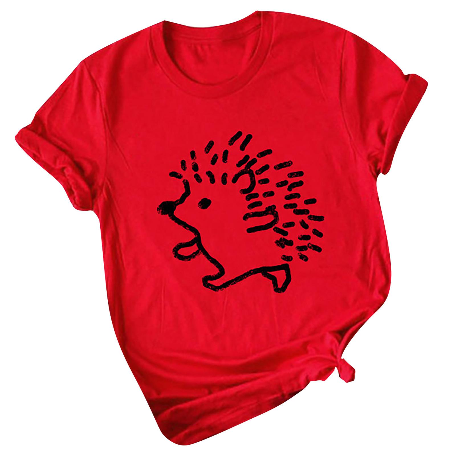 

Women s Fashion Hedgehog Round Neck Short Sleeve T-Shirt красный