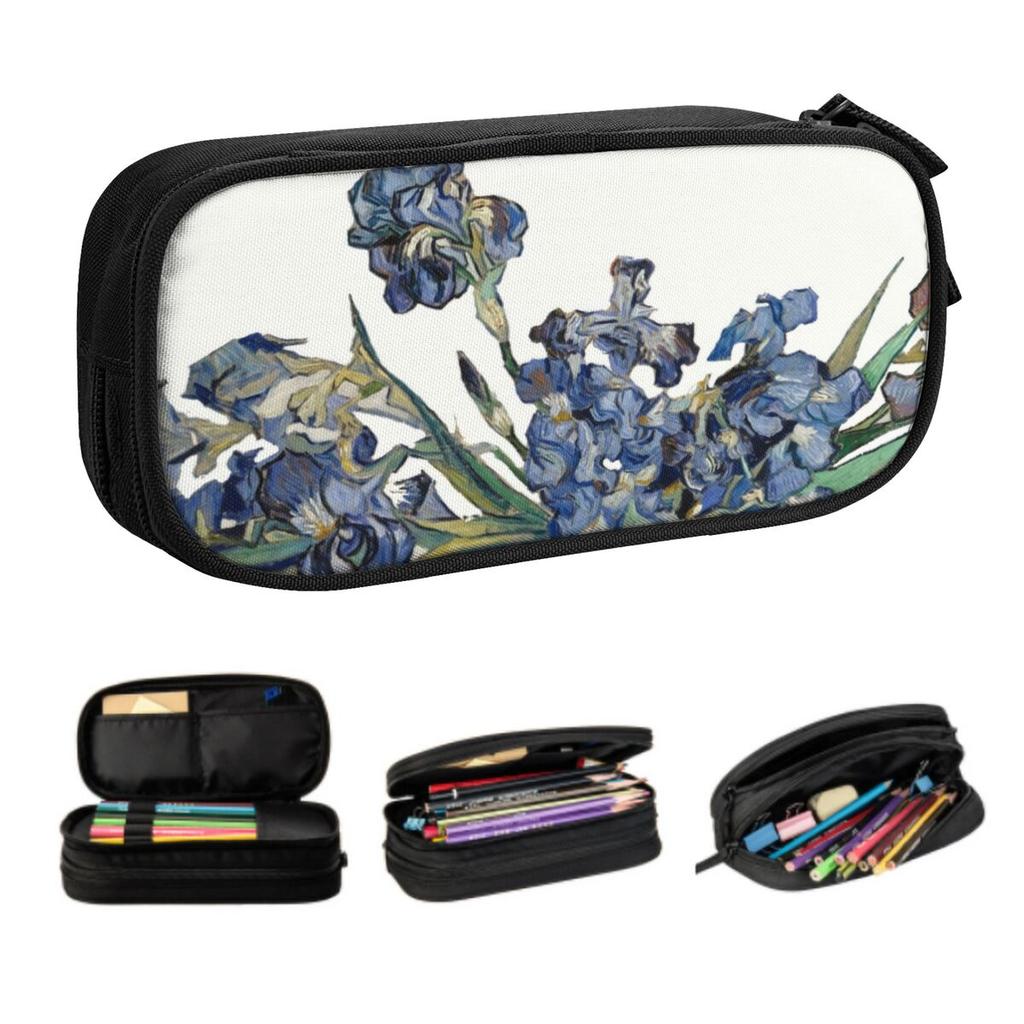 Custom Vincent Van Gogh Lrises Korean Pencil Case Boy Girl Large Capacity Art Flowers Painting Pencil Pouch Students Stationery