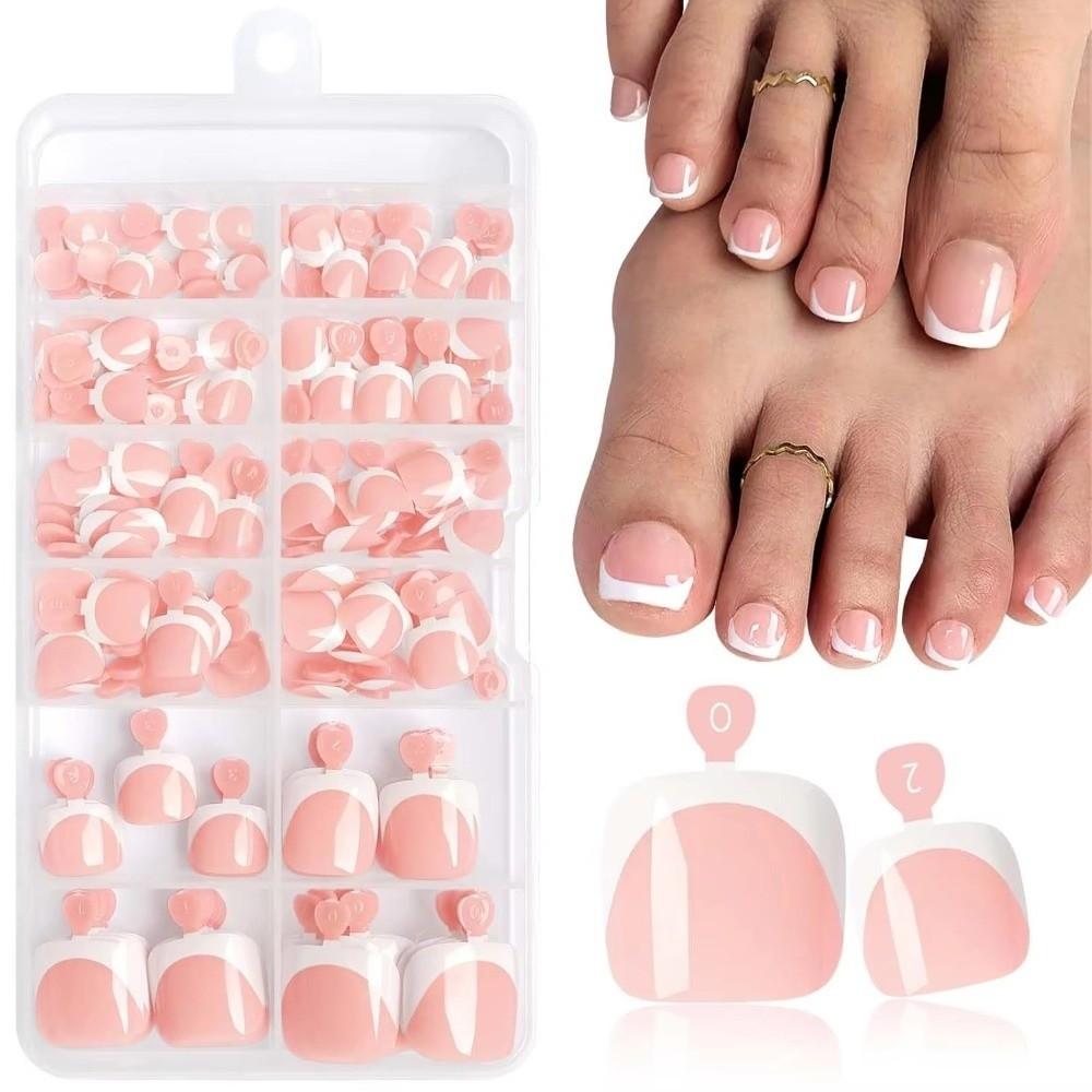 120Pcs Press on Short Tip Toenail Chic French Fake Toe Nails Luxury Tip Nails Set Nails Art