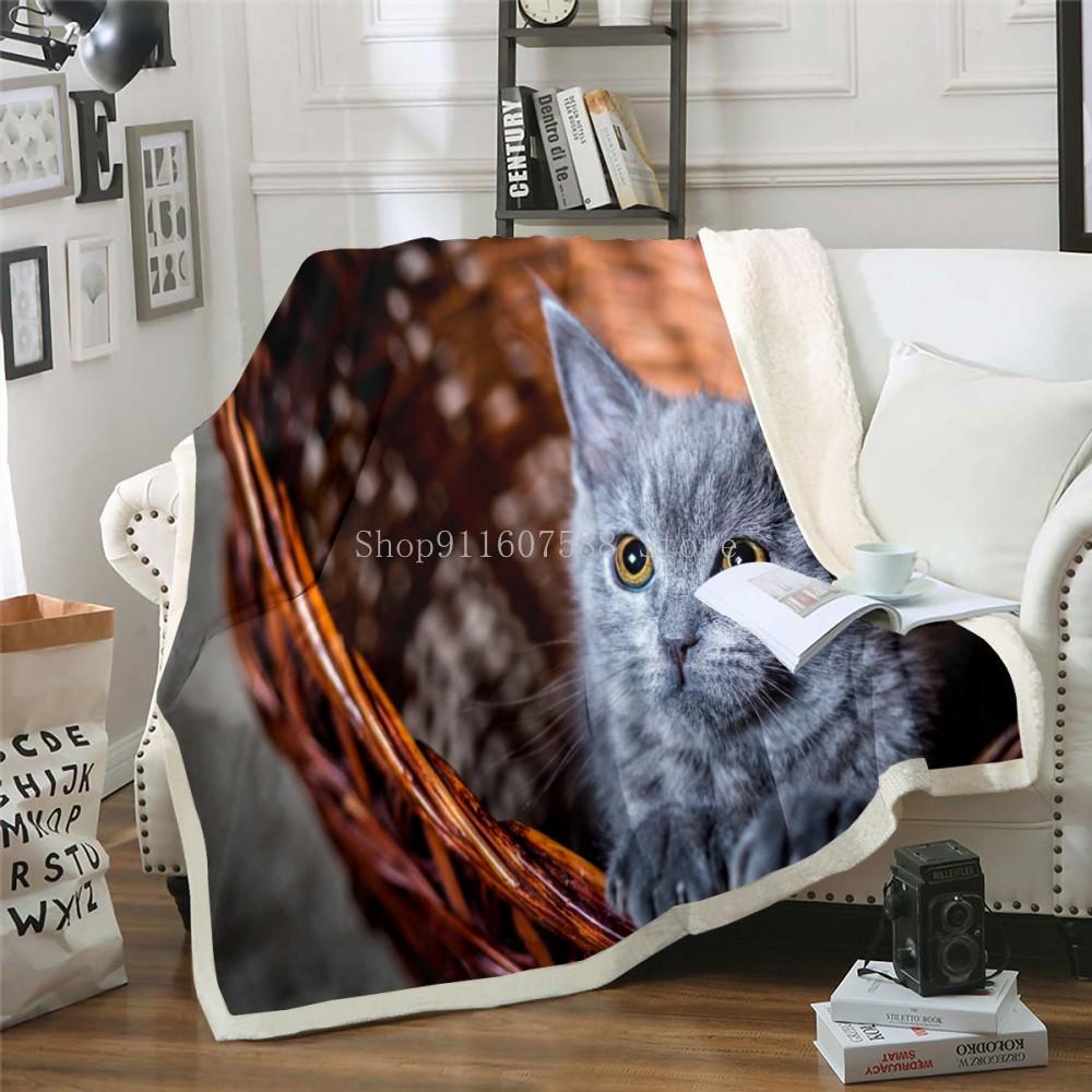 Cute Sleeping Cat 3D-printed Wool Blanket Picnic Extra Thick Fashion Sheets Cats Pet Children Kids Sherpa Throw Blankets