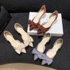 Bow High Heels Women's New Pointed Middle Heel Girl Style Hollow Stiletto Shoes