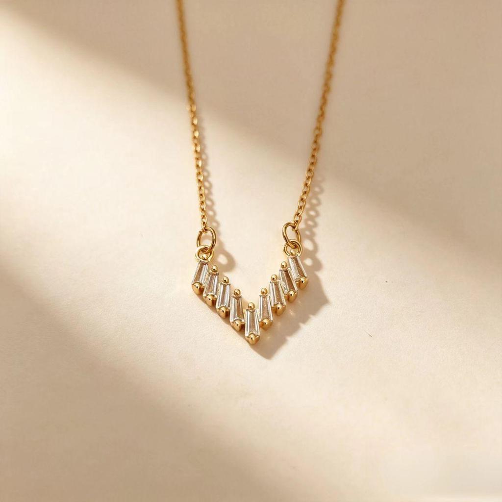 Exquisite V-Shaped Necklace with Rhinestones and Zirconium Titanium Steel