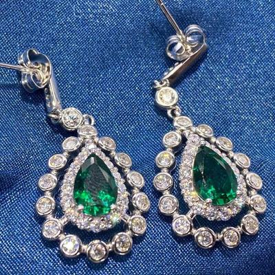 925 Sterling Silver Crushed Ice Pear Cut 2ct Emerald Created Moissanite Gem Wedding Drop Earrings Fine Jewelry