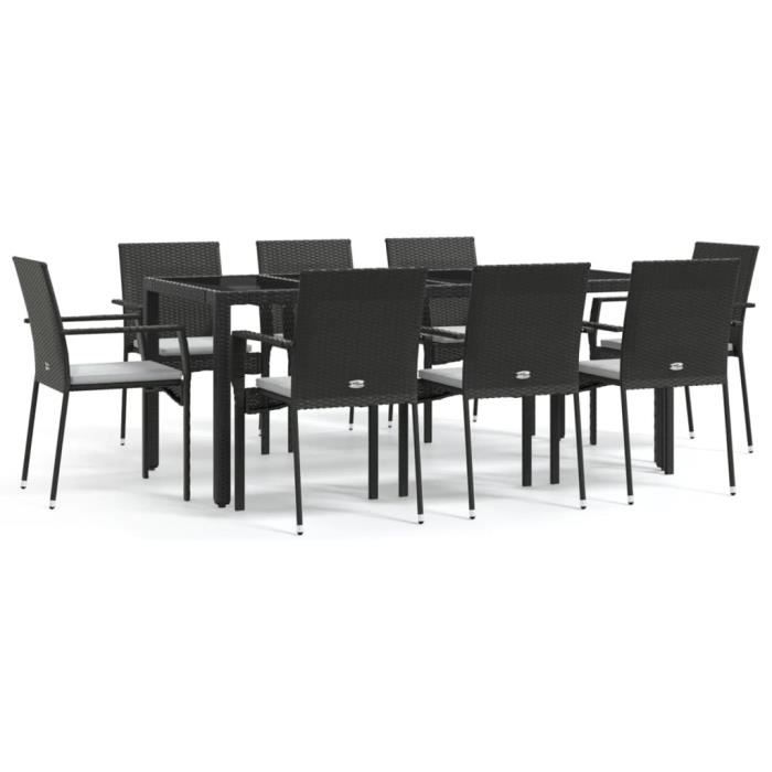 VidaXL Mobilier à dîner de jardin 9pcs et coussins noir résine tressée 3184980