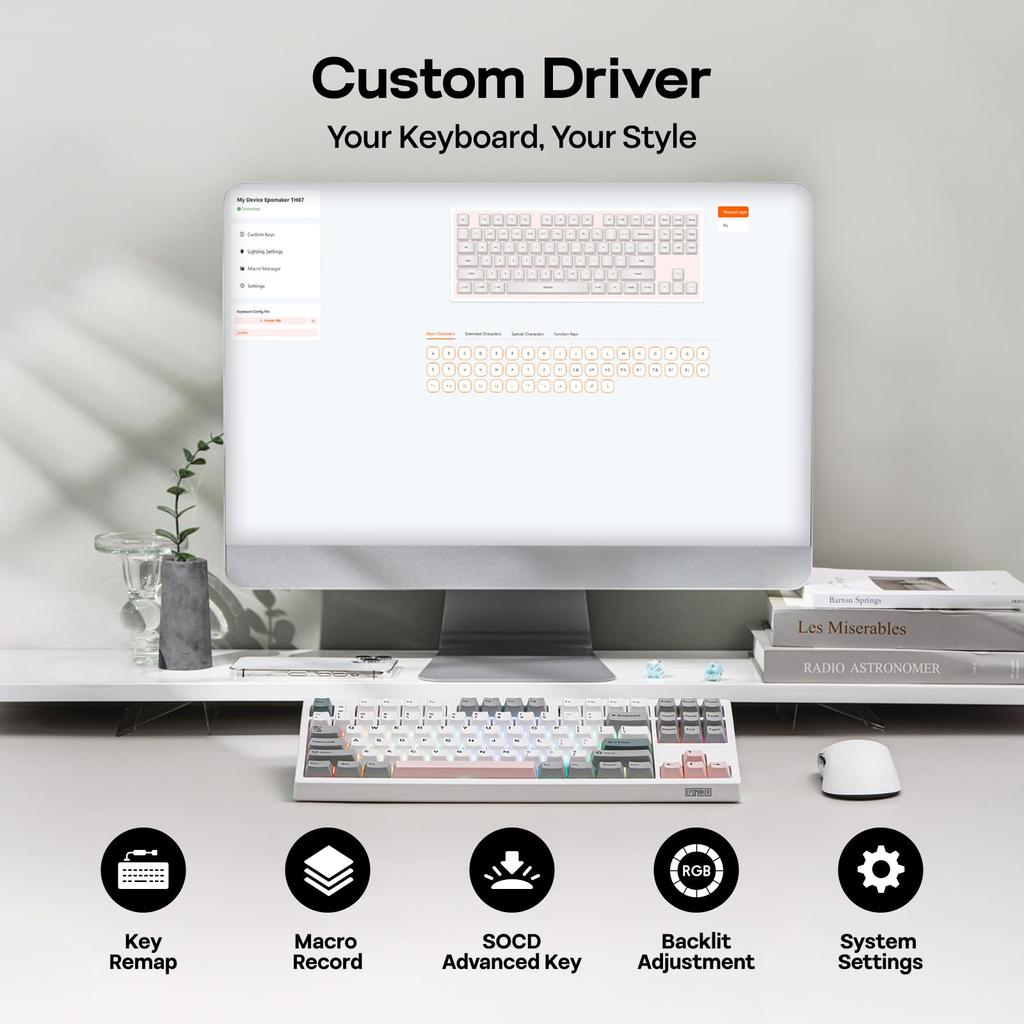 EPOMAKER TH87 Kabellose Mechanische Tastatur mit 10000mAh Benutzerdefinierter PBT RGB Gasket TKL Gaming Kompatibel Jade Akku, BT/2.4GHz/USB Kabelgebunden, Tenkeyless,