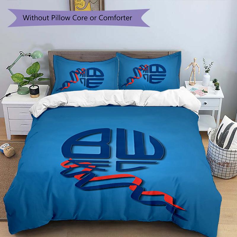 3-teiliges Bolton Wanderers FC LOGO Muster Bettwäscheset Bettbezugset enthält Bettbezug & Kissenbezüge, perfekte Ganzjahres-Schlafzimmerdekoration & Geschenk
