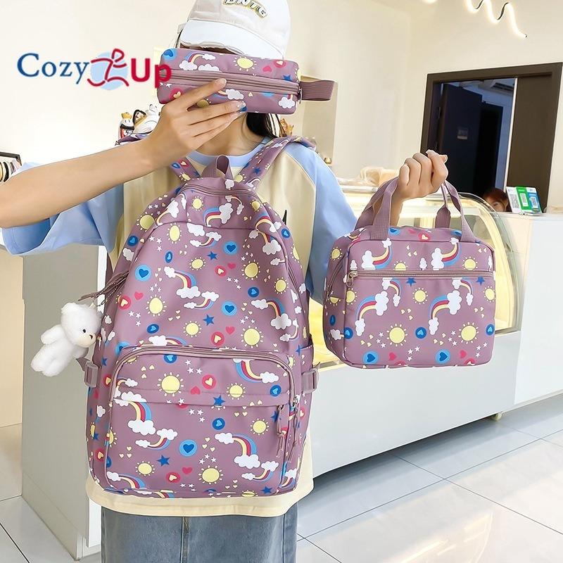 Cute Printed Load-reducing Large-capacity Backpack Women's High-value Casual Backpack 5-piece Set
