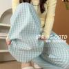 Girly Dopamine Blue Plaid Pants Women's Summer Thin Loose Straight Wide-leg Pants Lazy Casual Yamamoto Pants