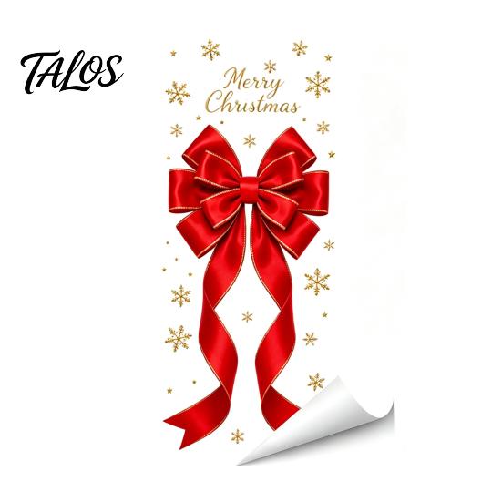 Decorative Glass Clings Static Sticker, Christmas Theme Bow Pattern Print, Removable Holiday Window Decorations Electrostatic PVC Film for Home