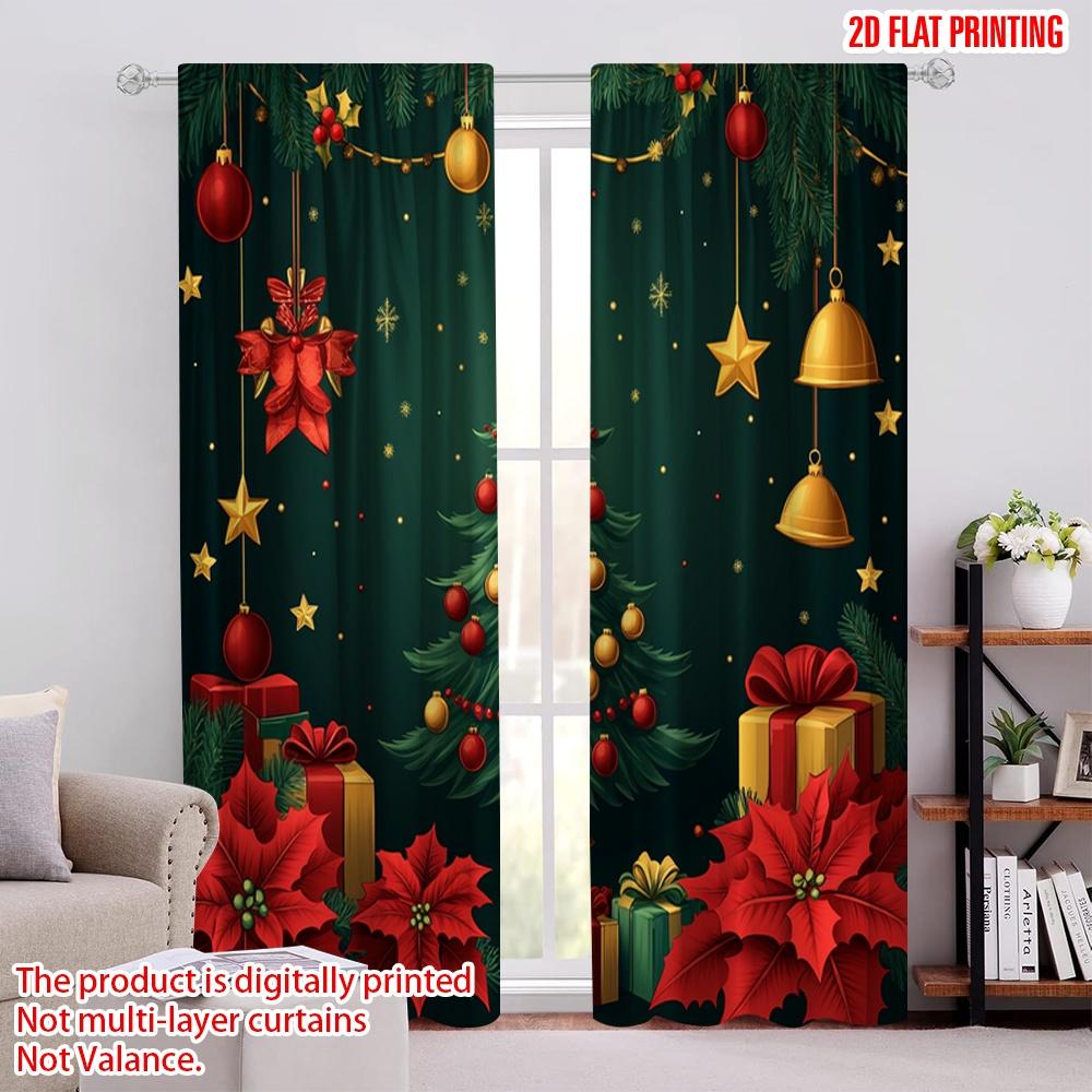 

2pcs,2D plane printing Curtain Fabric Christmas Tree Ornaments Festive Garland (3) Versatile Durable Polyester (without rod) 52.50 × 116.00 cm 2 pcs