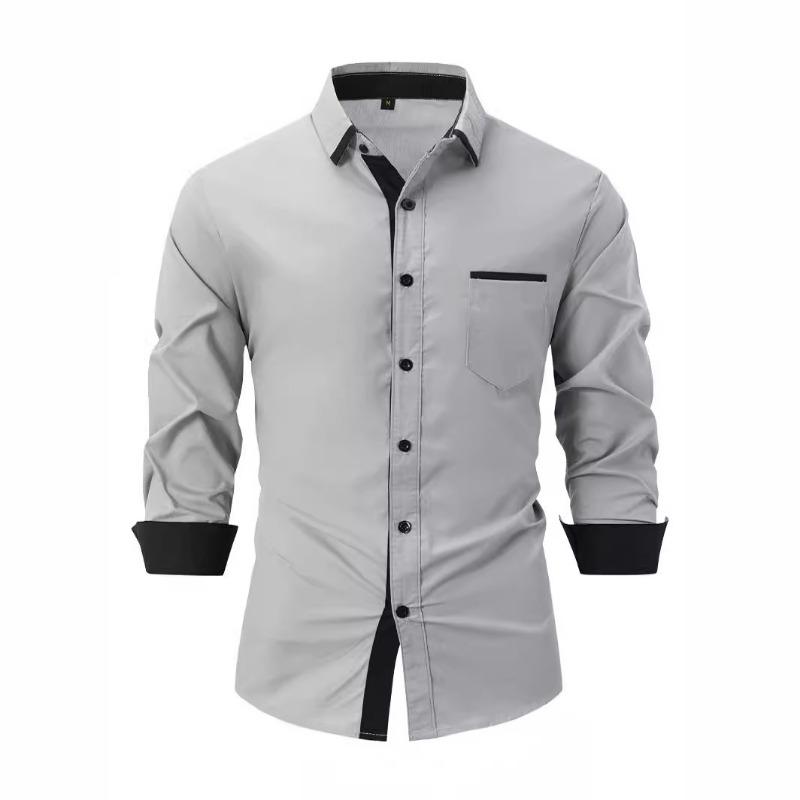 Cross-border New Fashion Men's Clothing Spring and Autumn Cotton Men's Color Matching Business Slim Casual Shirt Long-sleeved Shirt