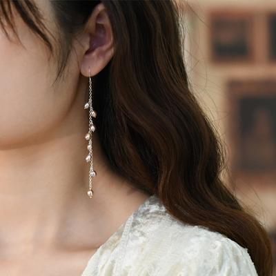 Freshwater Pearl Silver Fringed Long Earrings Fairy Round Face Thin Sweet Temperament Versatile Fashion Earrings