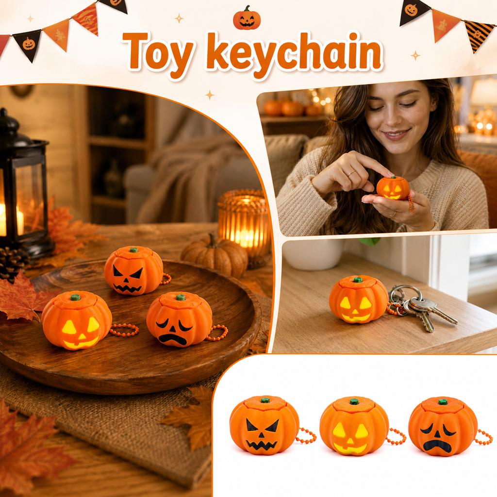 Halloween Pumpkin Stress Toy - Face Clicker Keychain Toy for Adults and Kids