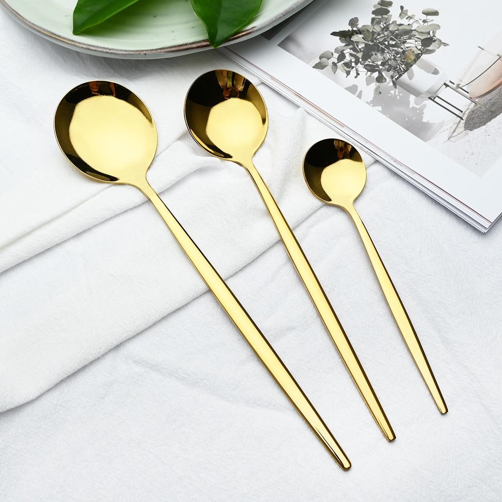 6pcs Gold Stainless Steel Dinnerware Cutlery Set Dinner Knife Cake Fruit Fork Coffee Spoon Mirror Polished Flatware Silverware Tableware Set