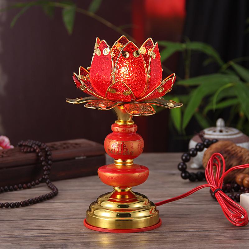 Colorful Lotus Plug-in Everlasting Offering Lamp for Buddha - Religious Gift Lamp