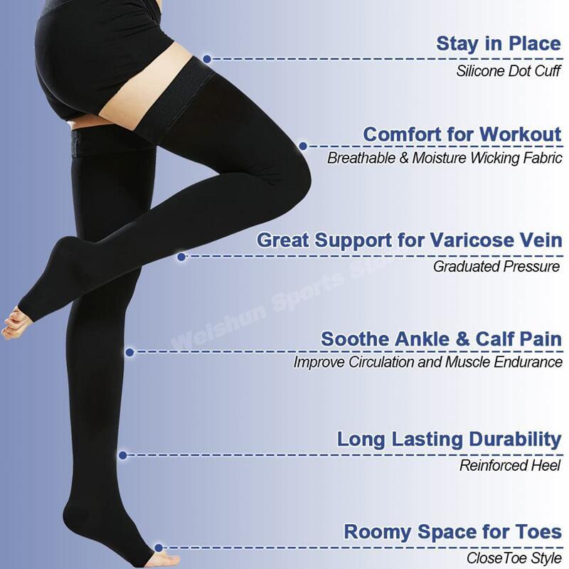 1 Pair 23-32Mmhg Open Toe Thigh High Compression Stockings For Varicose Vein Swelling Leg S-Xxl