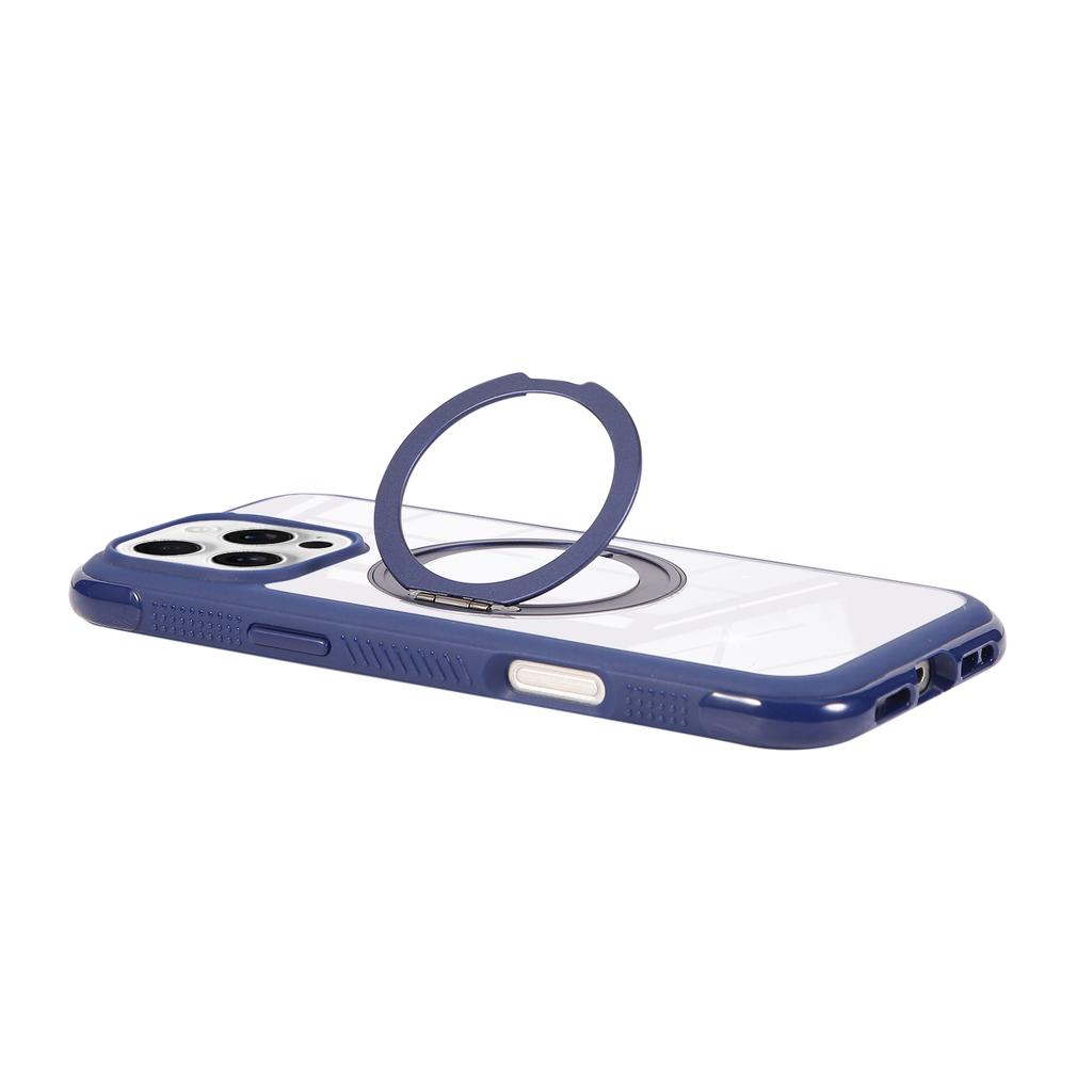 For iPhone 16 Pro Magnetic Case Stress Relief Kickstand TPU + PC Transparent Protective Phone Cover