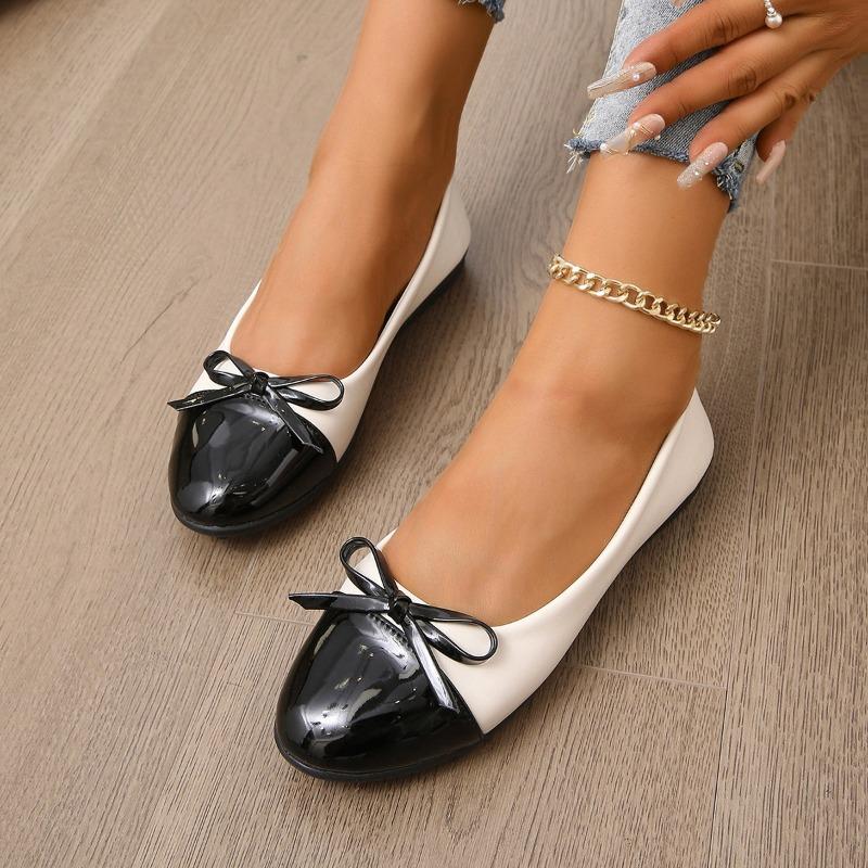 Color-blocking Bow Lazy Shoes 2025 Autumn New Flat Sole One-foot Shallow Shoe Women
