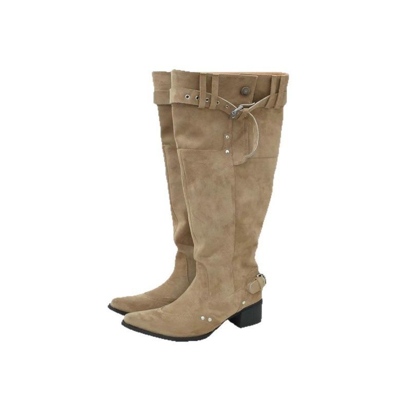 Niche Design Rear Zipper Pointed Big Tube Circumference High Heel Stacking Boots Retro Western Cowboy Boots Thick Heel Boots Women