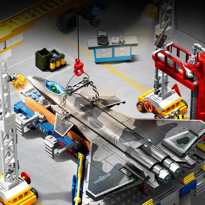 SEMBO 1154pcs J-20 Fighter Production Line Scene Assemblage Building Blocks MOC Military Series Aircraft Model Bricks Kids Gifts
