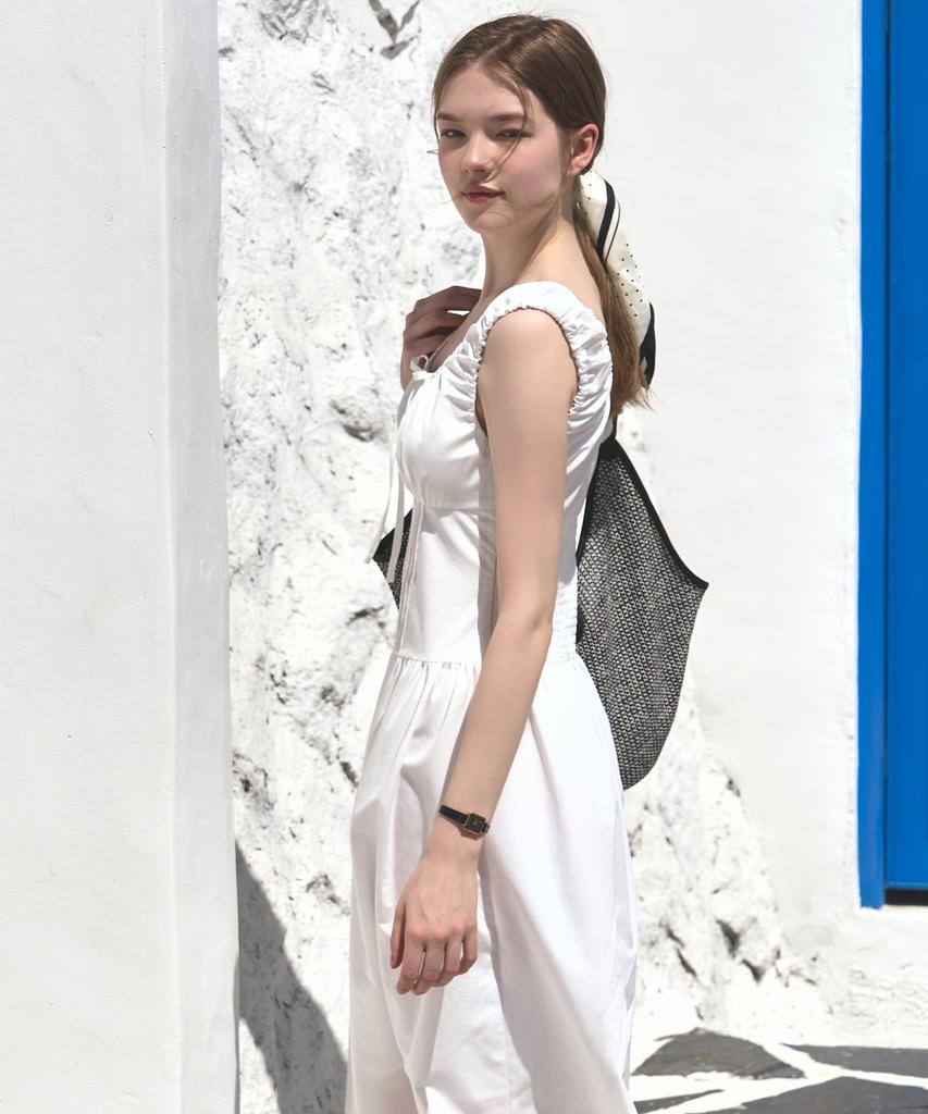 Deuloupisumeon Shirred Volume Sleeveless Dress [White]
