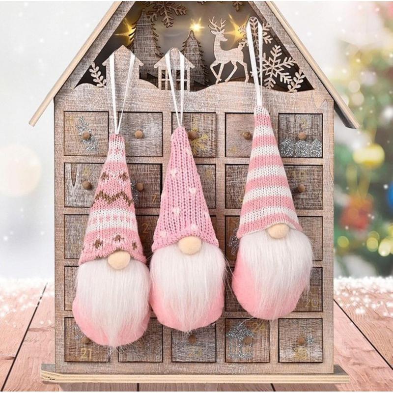 3 Stück Weihnachts-Hängedekorationen, Schwedische handgefertigte Plüsch-Weihnachtsmann-Elfen, Feiertags-Baumschmuck, Weihnachtsdekoration für Zuhause