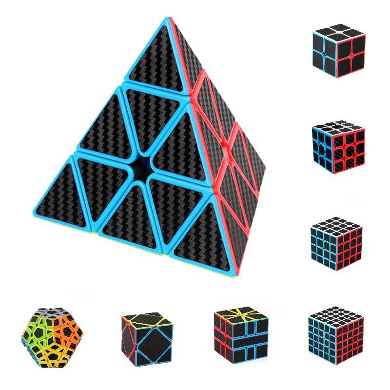 Carbon Fiber Pyramid Shaped Twisty Puzzle Set 2x2 3x3 4x4 5x5 Fun Brain Teaser Toy
