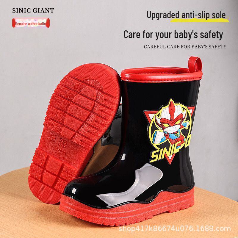 Cizme de ploaie din cauciuc anti-alunecare pentru copii - design chinezesc Superman, pantofi calduri impermeabili pentru elevi