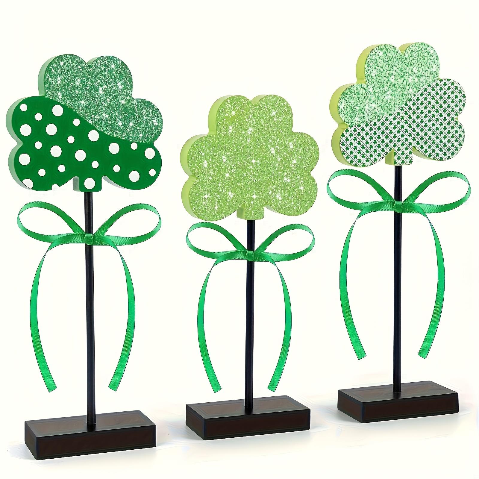 

3 Pieces of St. Patrick s Day Layered Tray Decoration Party Dining Table Decoration Clover Wooden Set, Irish Themed Clover Decor зелёный