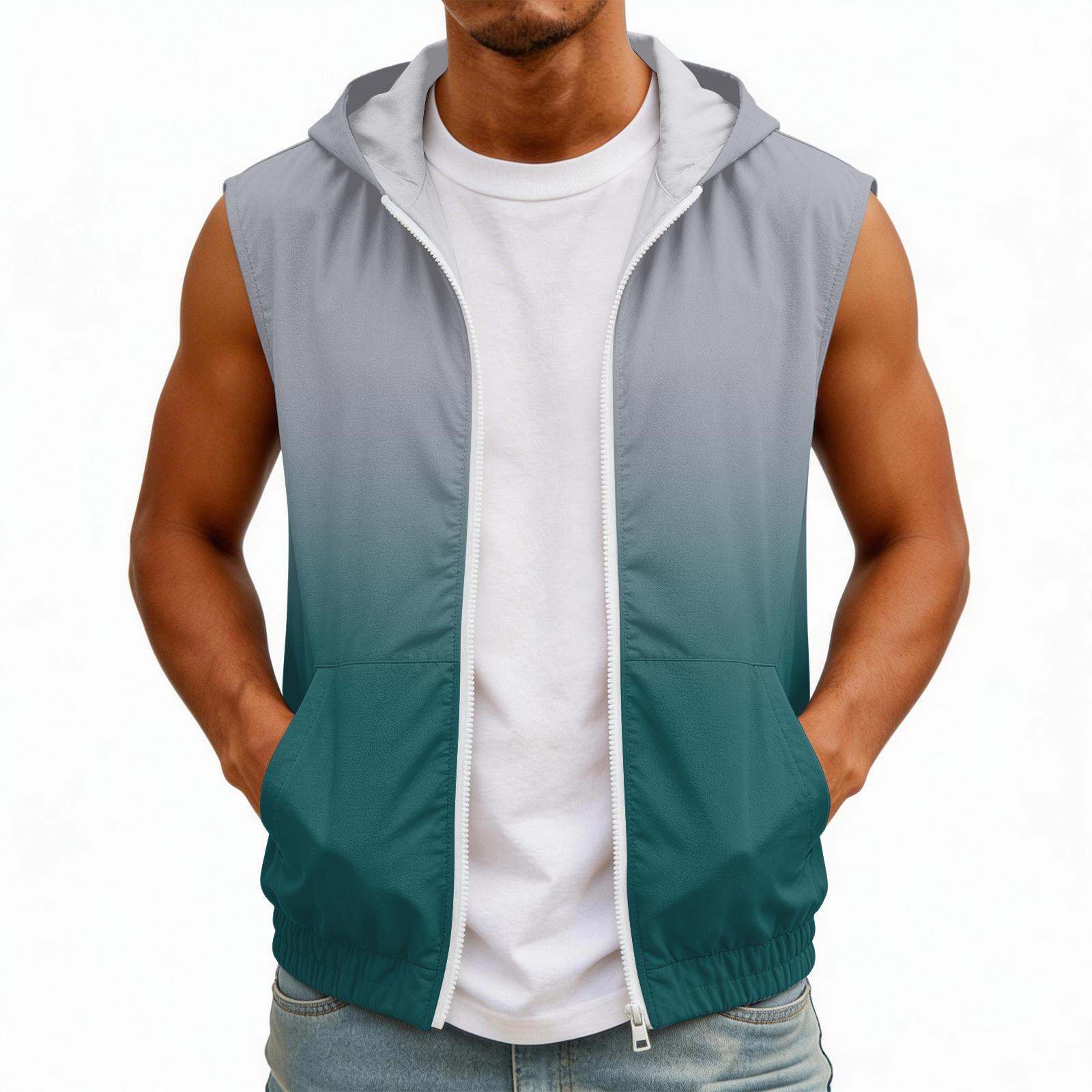 

Men s Color Sleeveless Hooded Sun Top With Pockets XL жовтий