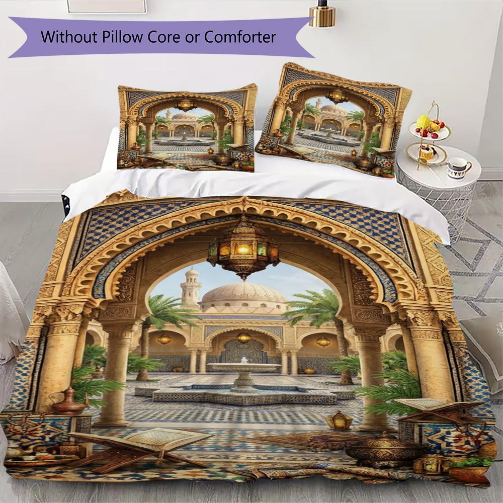 Muslim Pattern Bedding Uilt Set Uilt Cover Pillowcase Home Decoration Birthday Gift (1 * Duvet Cover + 2 * Pillowcase  Without Core)132