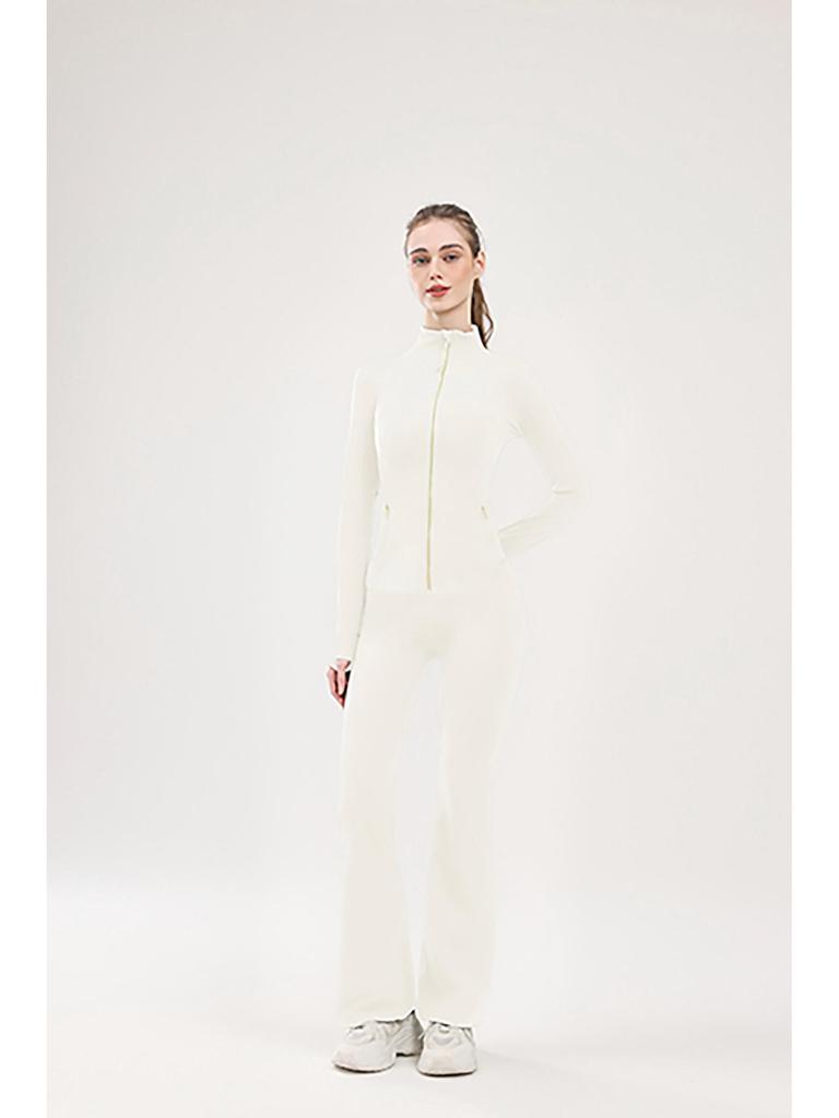 Women's No-Mesh Yoga Suit: High Elasticity Stand Collar Jacket & High-Waisted Flare Pants