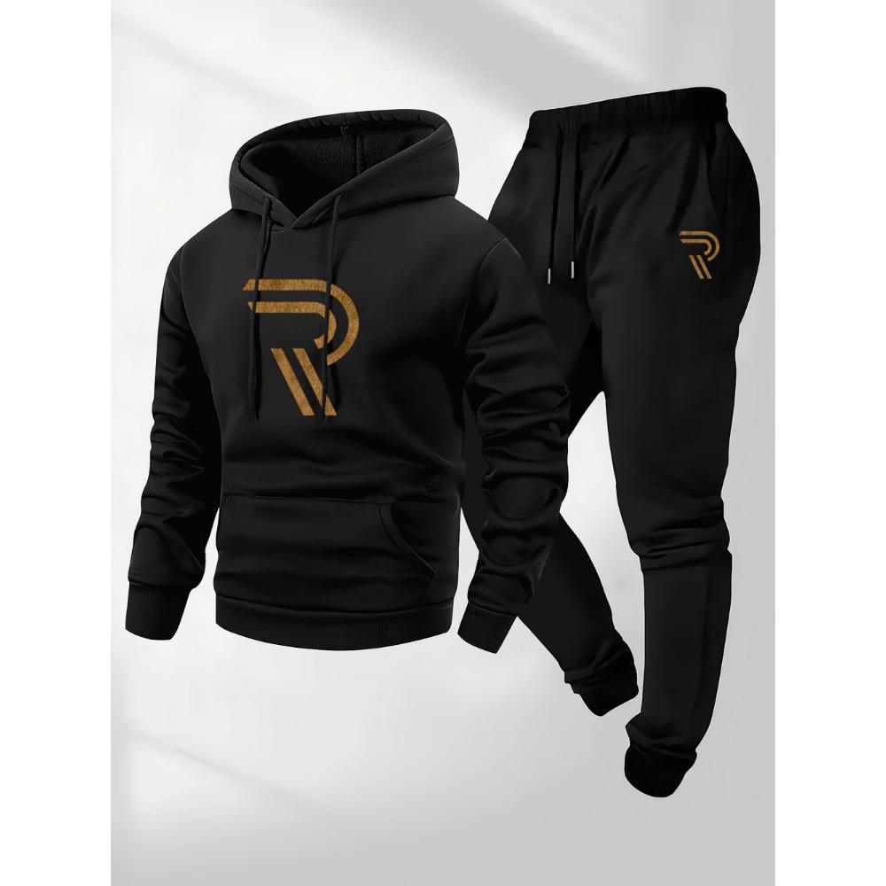 Men's Complete Set, Including Hooded Sweatshirt, Men's Two Piece Hooded Sweatshirt and Pants, Cool Printed Pattern