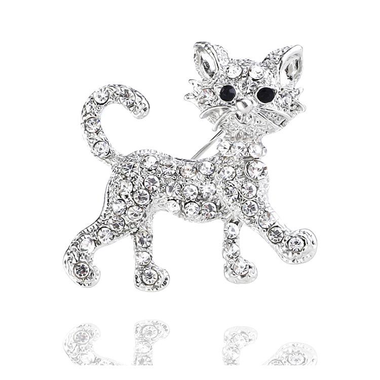 

Crystal Alloy Cute Kitten Brooch Lapel Pin - Fashionable Jewelry Accessory for Women