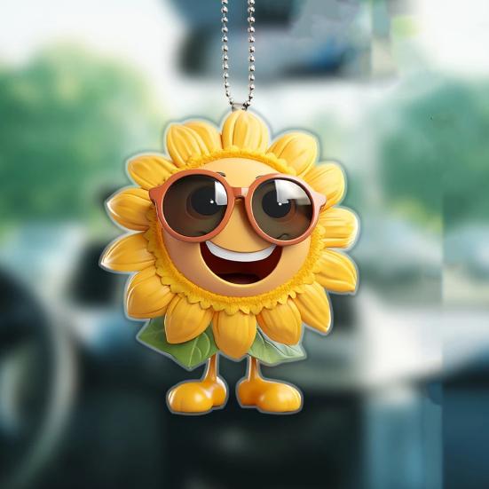 Sunflower Car Rearview Mirror Pendant Acrylic Auto Ornament for Christmas Tree Lightweight Hanging Decoration