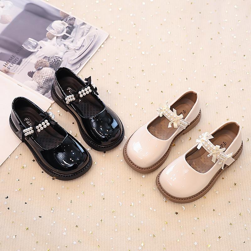 Girls leather shoes black 2025 spring and autumn small leather shoes single shoes British performance girls fashion soft sole children princess shoes