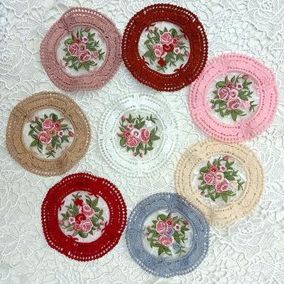 Small Round Coaster European Lace Embroidered Dining Table Mat Decorative Fabric Coffee Table Mat Embroidery Retro Heat Insulation Weaving