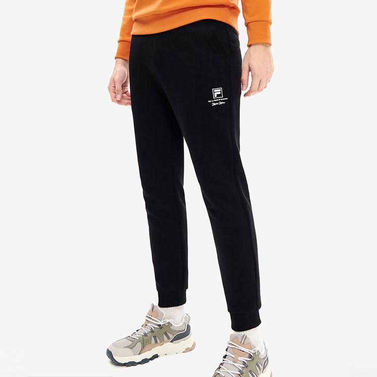 Fila FW22 Solid Color Cuffed Knit Casual Pants Men Bottoms Black F11M248604FBK