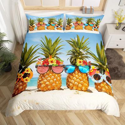Pineapple Duvet Set Tropical Fruit Beach Print Bedding Set Teen Bedroom Decoration Three-Piece Set