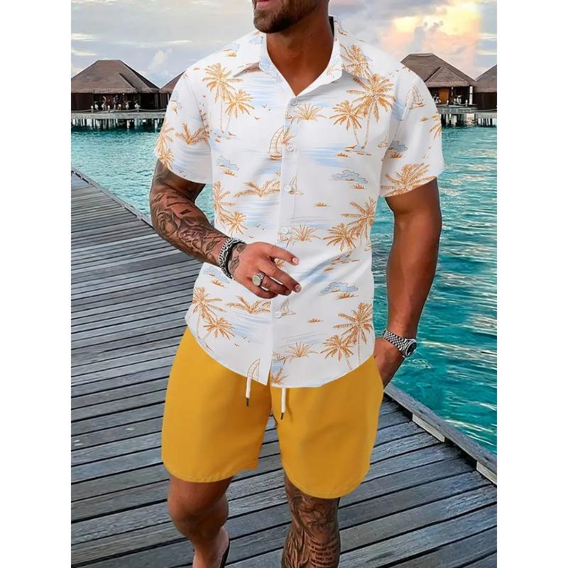 

Summer Men s Casual Shirt And Beach Shorts Hawaiian Fashion Short-sleeved Shirt Beach Party Drawstring Shorts Print XXXL